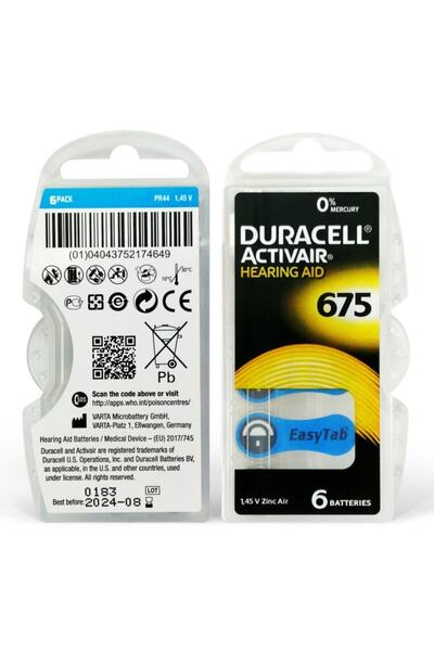 Duracell Activair 675 Numara Kulaklık Pili Işitme Cihazı Pili 1 Paket 6'lı