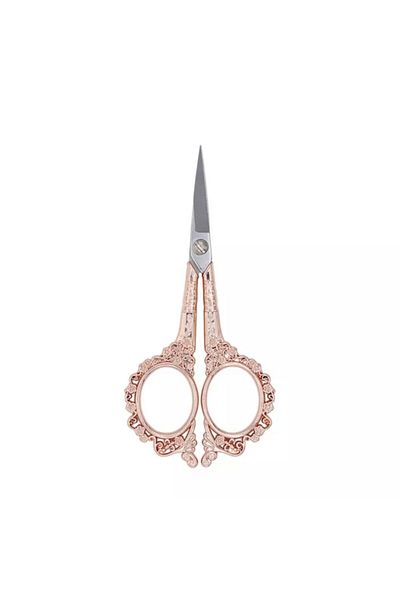 OzanTuhafiye Vintage Sewing Embroidery Promise Engagement Scissors Floral Pattern Rose Gold