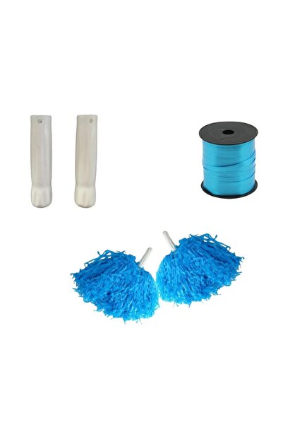 Happyland Gösteri Ponponu Yapım Seti Beyaz Tutma Sapı + Rafya Mavi Set