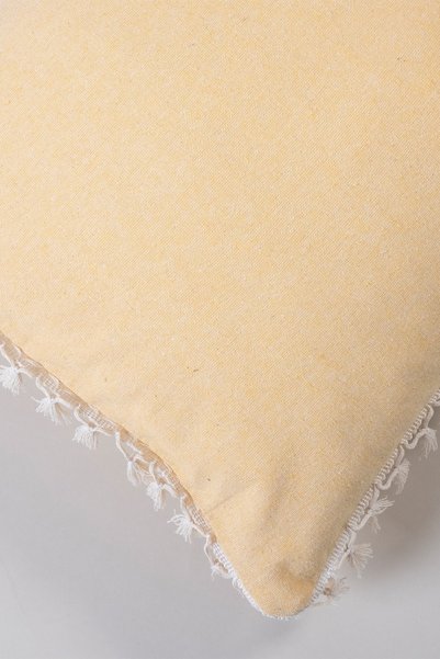 vivamaison Tekli Özel Tasarım Sarı Pamuk Ponponlu Kırlent Yastık Kılıfı 43x43 Cm