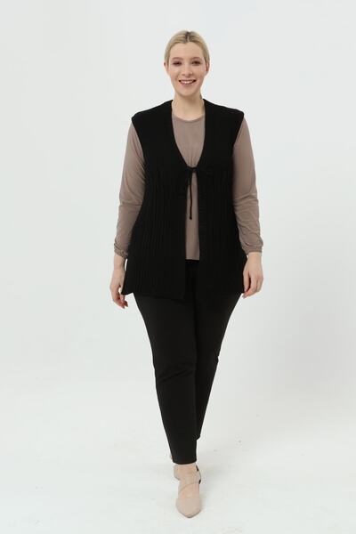 TEK Pleated Mercerized Onden Tie-Up Large Size Mother's Vest - Black