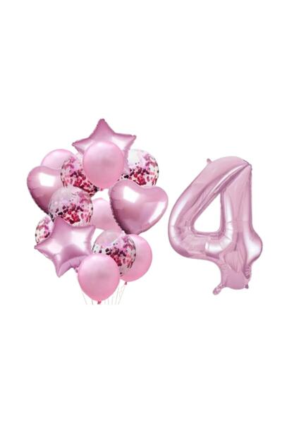 BEST PARTİ DOĞUM GÜNÜ PARTİ SÜSLERİ Age 4 Pink Foil Set