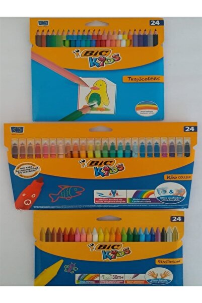 bic kids Bic Boyama Seti Kuru Boya 24'lü + Keçeli Boya + Mum Pastel Boya