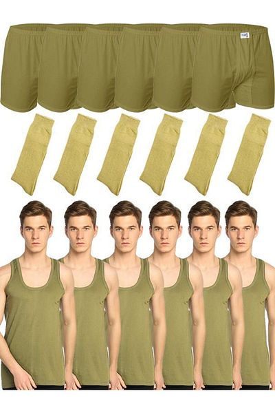 Seher Yıldızı Men's Boxer Undershirt Socks Military Underwear Set Green Light Khaki 2xl-5