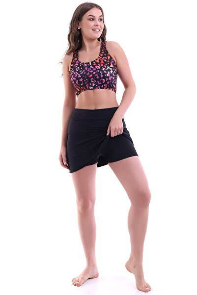 Aykum Mayo Şort Etekli Badi Bikini ,leopar Desenli,moon Sand