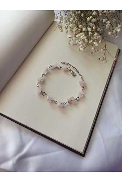 Luka Aksesuar Pembe Kuvars Doğal Taş Bileklik