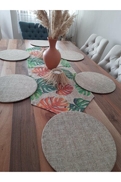 Ayşemce Amerikan servis takım (taba renk deve tabanı desenli runner (6 çuval desenli supla)