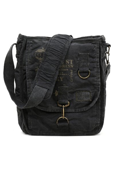 old cotton cargo Geantă neagră vintage cu bumbac compartimente pentru umăr - ...