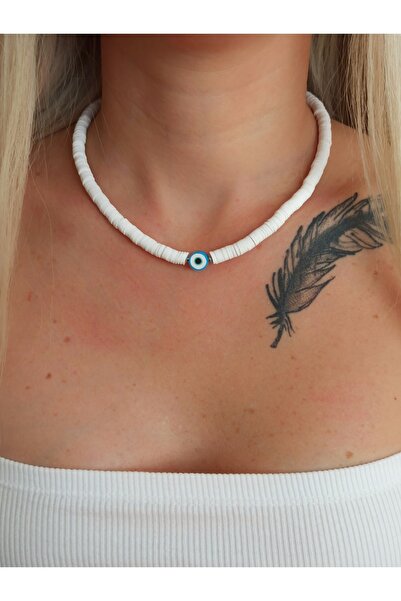 DENİZDENAL قلادة عين الشر البيضاء حبة الصيف فيمو