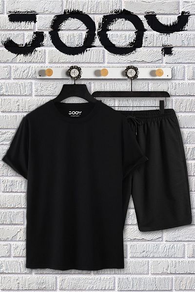 Jooy Company Μαύρο Oversize Tshirt και χτενισμένο βαμβακερό σορτς