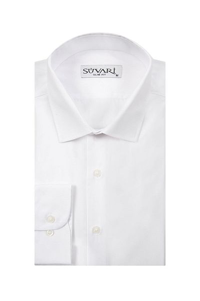 SÜVARİ Classics Smart Sport Slim Fit πουκάμισο μονόχρωμο λευκό λεπτή εφαρμογή χωρίς τσέπη