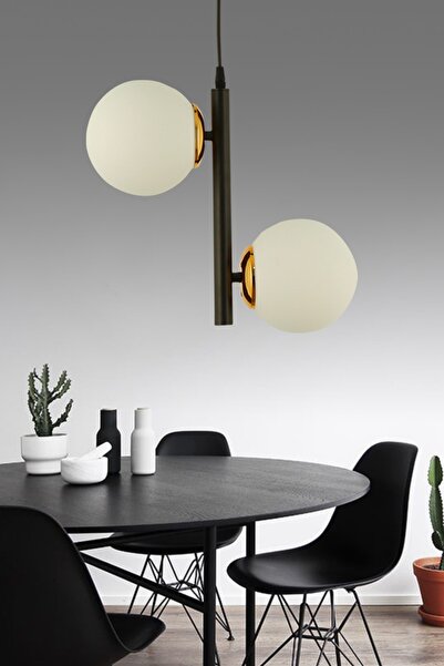 ŞL Şef Light İkili Modern Glop Camlı Siyah Avize