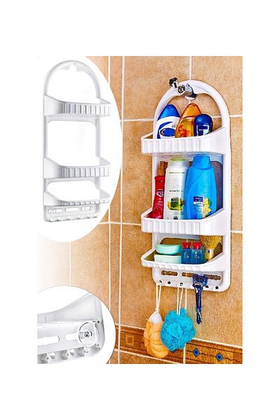 bimbambom Suport pentru șampon pentru duș Cadru de duș, suport pentru șampon din plastic cu 3 niveluri