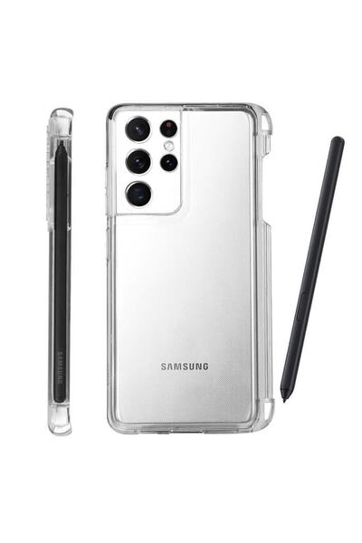 Kupa Samsung Galaxy S21 Ultra Kılıf Şeffaf Silikon S Pen Uyumlu Bölmeli Prote...