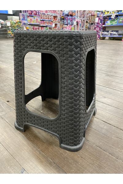 KUZEYPLASTİK Siyah Büyük Rattan Tabure