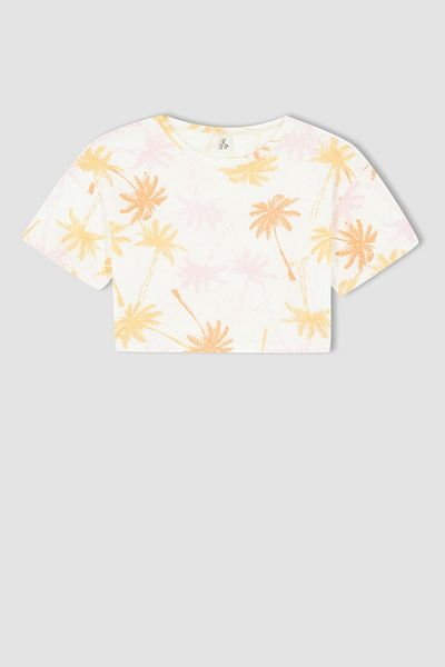 DeFacto Girl's Crop Patterned Short Sleeve T-Shirt