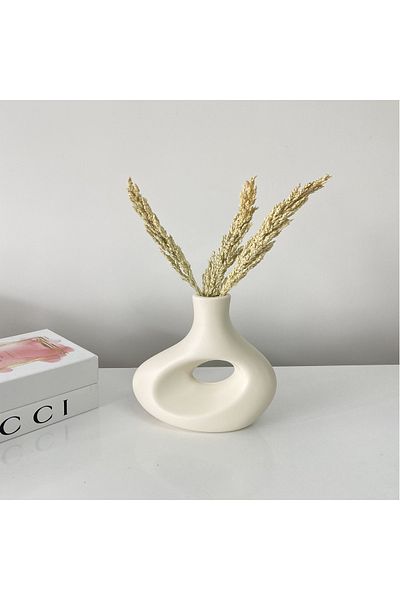 stilinbu Ασύμμετρο Κεραμικό Βάζο - H21 cm, Off White