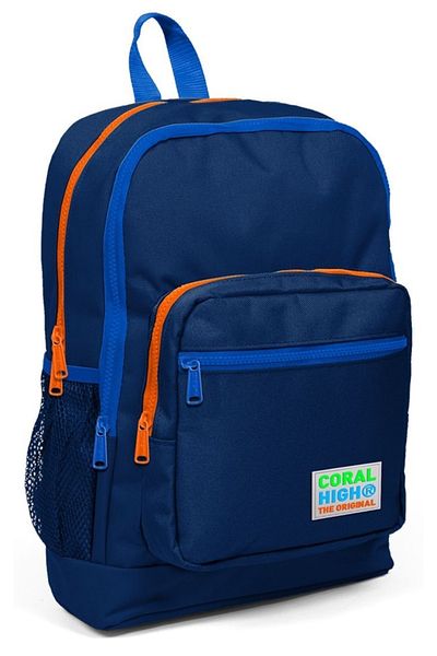Coral High Set rucsac și suport stilou pentru școală elementară - fermoar bleumarin portocaliu-albastru
