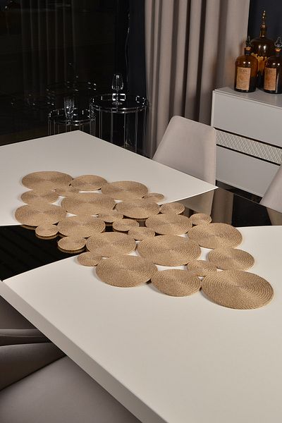 Natural Dowry Плетена покривка за маса от юта, плетена от ракита, хол, трапезария, холна маса, кухня