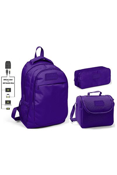 Yaygan Coral High Girl's Purple 3-Piece Bag Set - With USB Socket