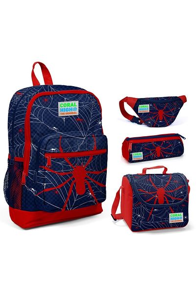Coral High Set de 4 genți pentru școala primară cu imprimeu păianjen roșu pentru băiat