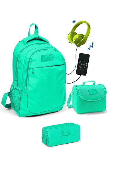 Yaygan Coral High Girl's Water Green 3-Piece Bag Set - With USB Socket