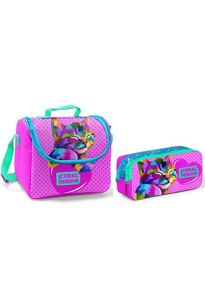 Yaygan Set cutie de prânz și suport pentru stilou Coral High - Roz - Pisică drăguță - Fată