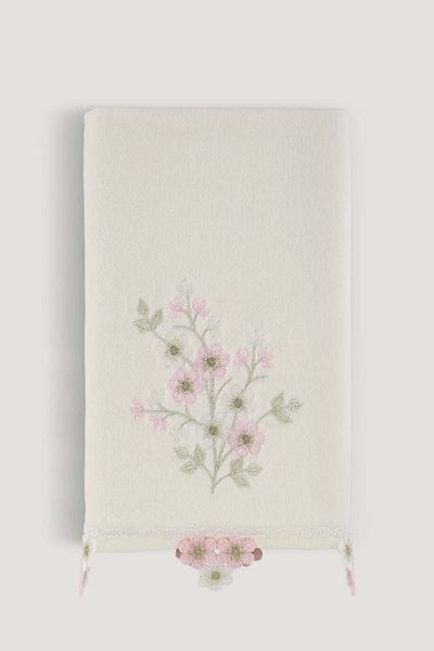 Arliva Home Κρέμα πετσετών Asu Velvet Embroidered Chestnut 50x85