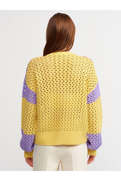 Dilvin 60131 V-Neck Openwork Buttoned Knitwear Cardigan-sari