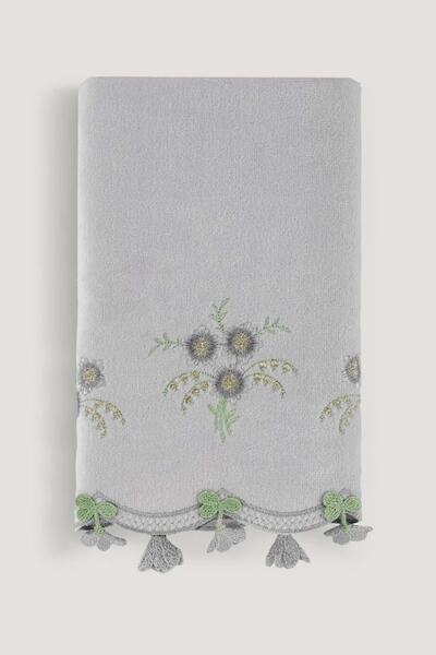 Arliva Home Küpelı Kadıfe Nakıslı Çeyız Havlusu Grı 50x85