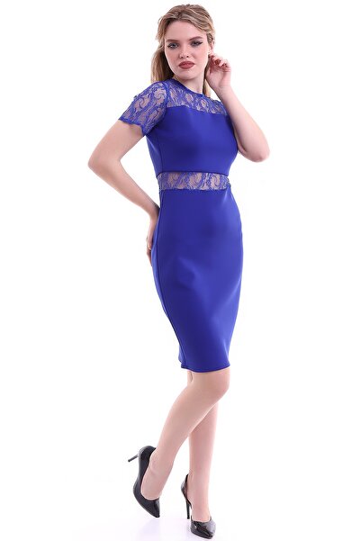 Fasmia Saks Göbeği Açık Balık Elbise F114