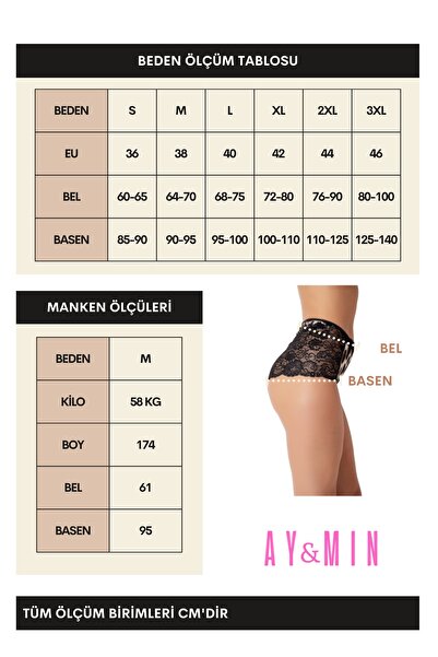 Ay&Min Kadın Siyah 3'lü Dantelli Büyük Beden Yüksek Bel Slip Külot 5063