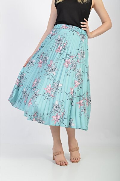 SORALLİNE Φούστα Plisoley 781 Μέντα Σατέν Εμπριμέ