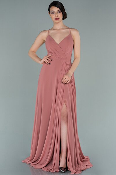 Abiyefon Soğan Kabuğu Bacak Ve Sırt Dekolteli Büyük Beden Şifon Abiye Abu1324