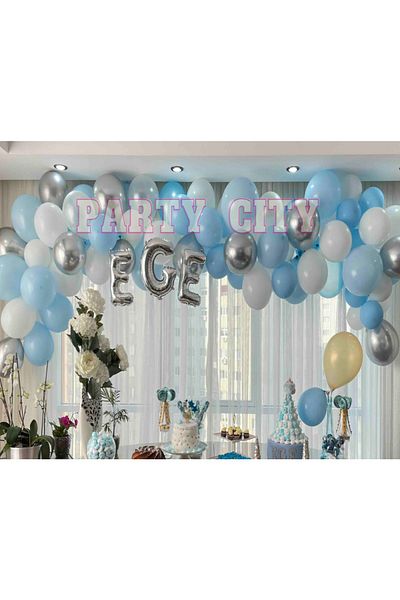 Party City Pack of 30 Macarons Blue-white-metallic Blue-white-chrome Silver Balloon Chain