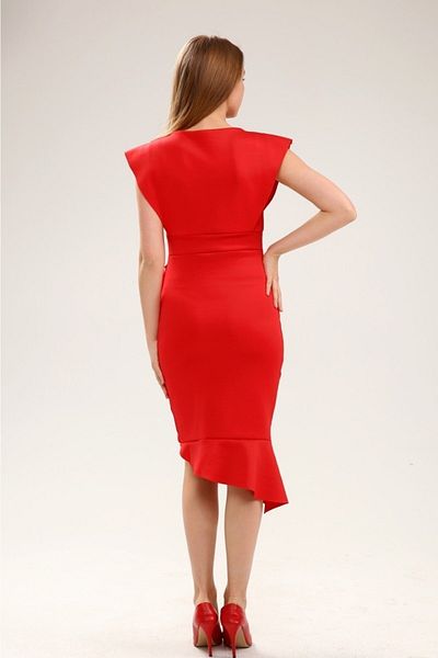 Secret Passion Lingerie Red Layered Sleeveless Double Breasted Midi Length Evening Dress and Graduation Dress, Wedding Dress Emr-095