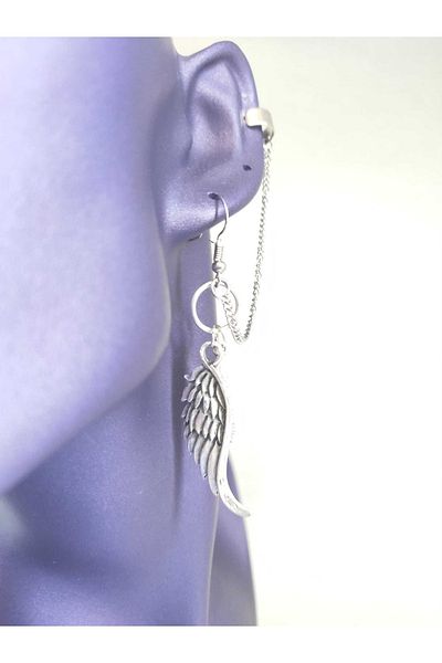 Fugusugu Angel Wing Tragus Compression Chain Earrings