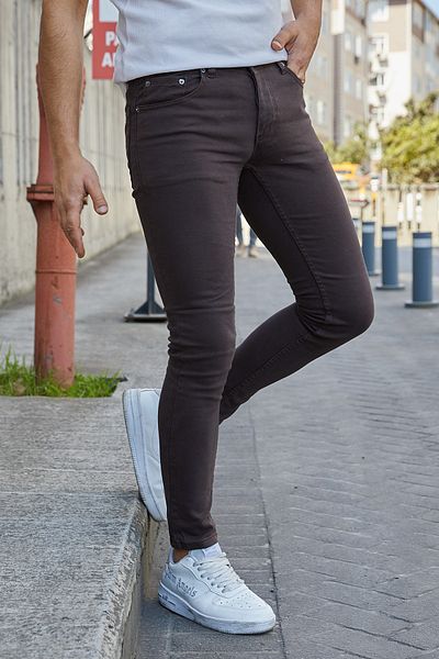 MODAMESTO Ανδρικό παντελόνι Gabardine σε σκούρο καφέ Slim Fit Lycra