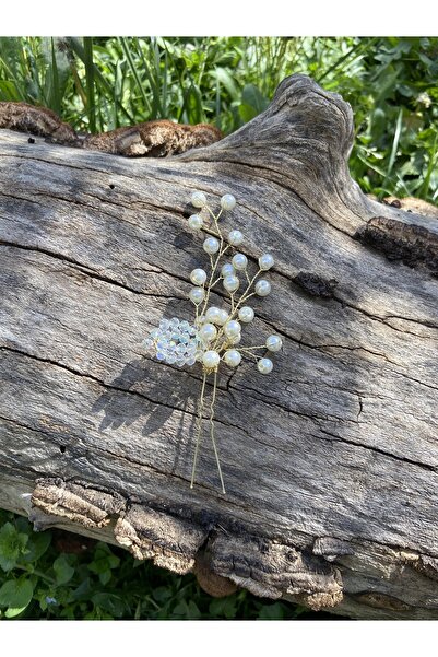 Pearly Handmade Agrafă pentru coc de păr alb perlat-cristal auriu