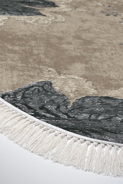 Alanur Home Eco Trend Djt 2 Piece Washable Non-Slip Base Oval Bathroom Mat 660m Watercolor Beige (50 X 80 - 40 X 50)