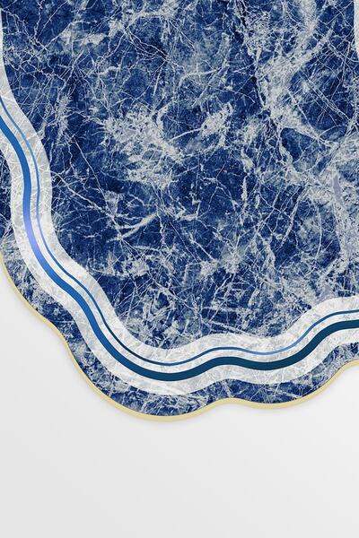 Alanur Home Лазерне різання Djt 2 Прати можна Нековзне дно Килимок для ванної кімнати Набір для унітазу 203 Фігурний Синій