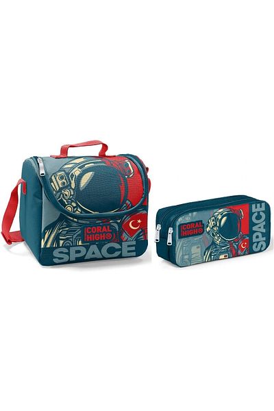 Yaygan Coral High Lunch Box and Pen Holder Set - Navy Blue - Astronaut - Boy