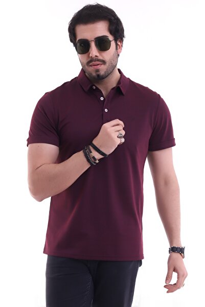 VERDONE Ανδρικό πουκάμισο Claret Red με γιακά με κουμπιά λεπτομερές μπλουζάκι με κανονική εφαρμογή