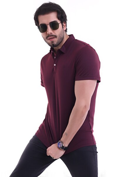 VERDONE Ανδρικό πουκάμισο Claret Red με γιακά με κουμπιά λεπτομερές μπλουζάκι με κανονική εφαρμογή