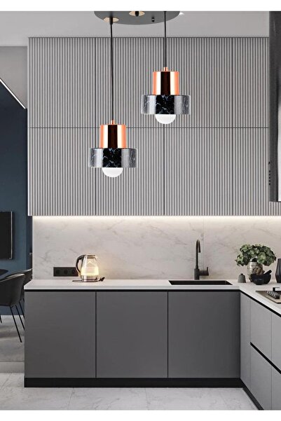 TT AYDINLATMA Tt017-2-msy Mermer Desen 2 Li Siyah Avize