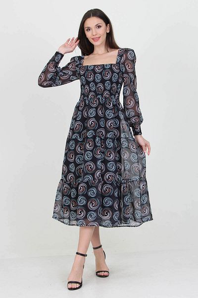 Neşeli Butik Rochie din șifon cu model Gipeli negru pentru femei negre Nb 100361