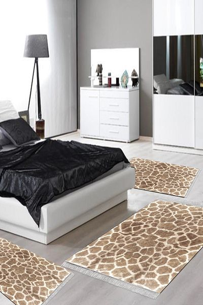 Alanur Home Eko Trend Djt Πλενόμενη αντιολισθητική βάση 3 τεμαχίων κρεβατοκάμαρας 1910 Μοντέρνο καφέ