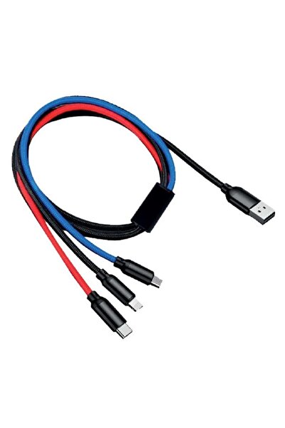 GoSmart Kablo Usb 3in1 Type-c, Micro Usb, Lightning Şarj Kablosu - 3 Kablo Bir Arada