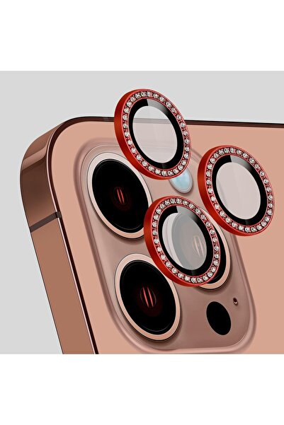 mooodcase Iphone 13 Pro Uyumlu Taşlı Kamera Lensi Koruma Camı Kırmızı