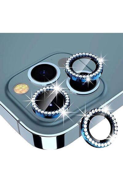 mooodcase Iphone 13 Pro Max Uyumlu Taşlı Kamera Lensi Koruma Camı Mavi